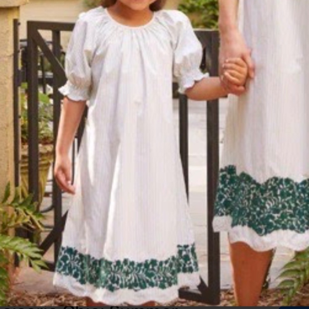 Lake Pajamas x Mi Golondrina Kids Wave Morning Midi Dress in Garland SZ 6 NWOT